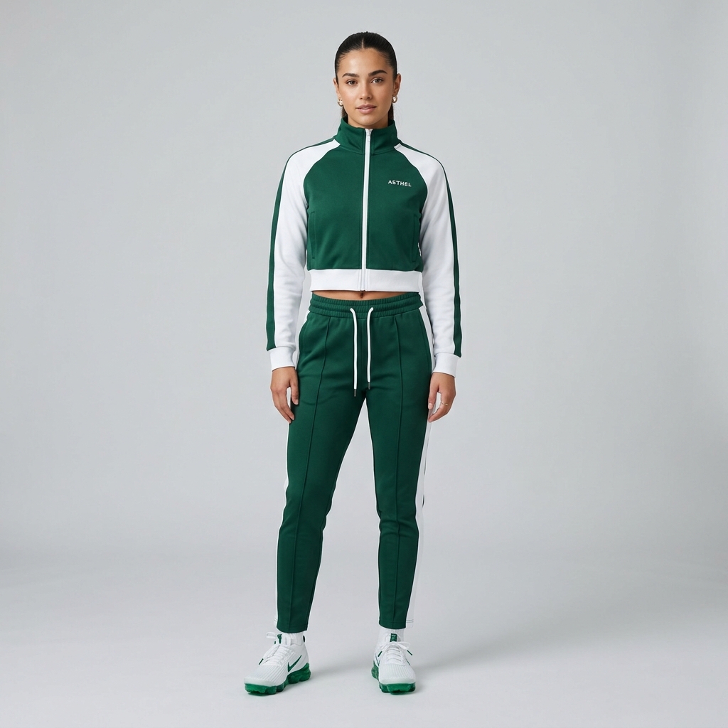Women's Color-Block Cropped Windbreaker Tracksuit Set
