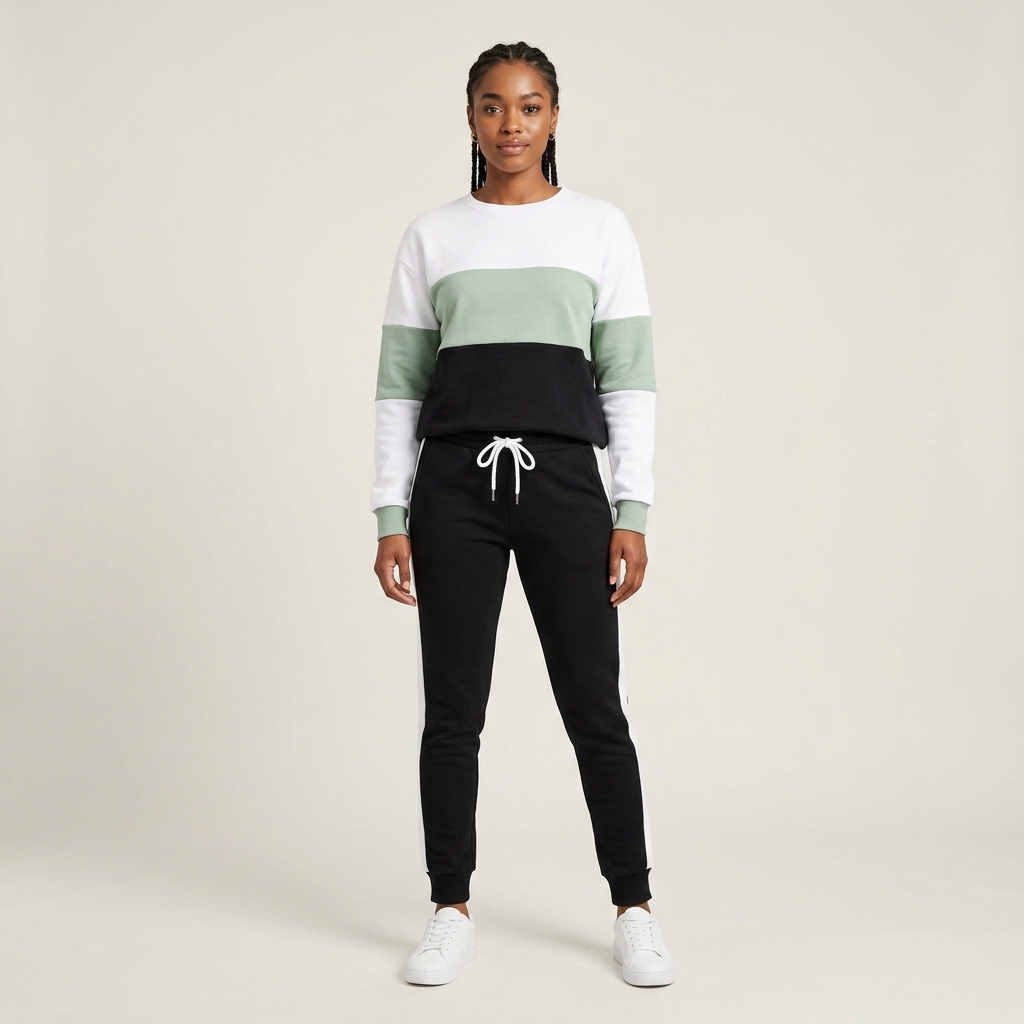 Women's Color-Block Crewneck Sweatsuit Set