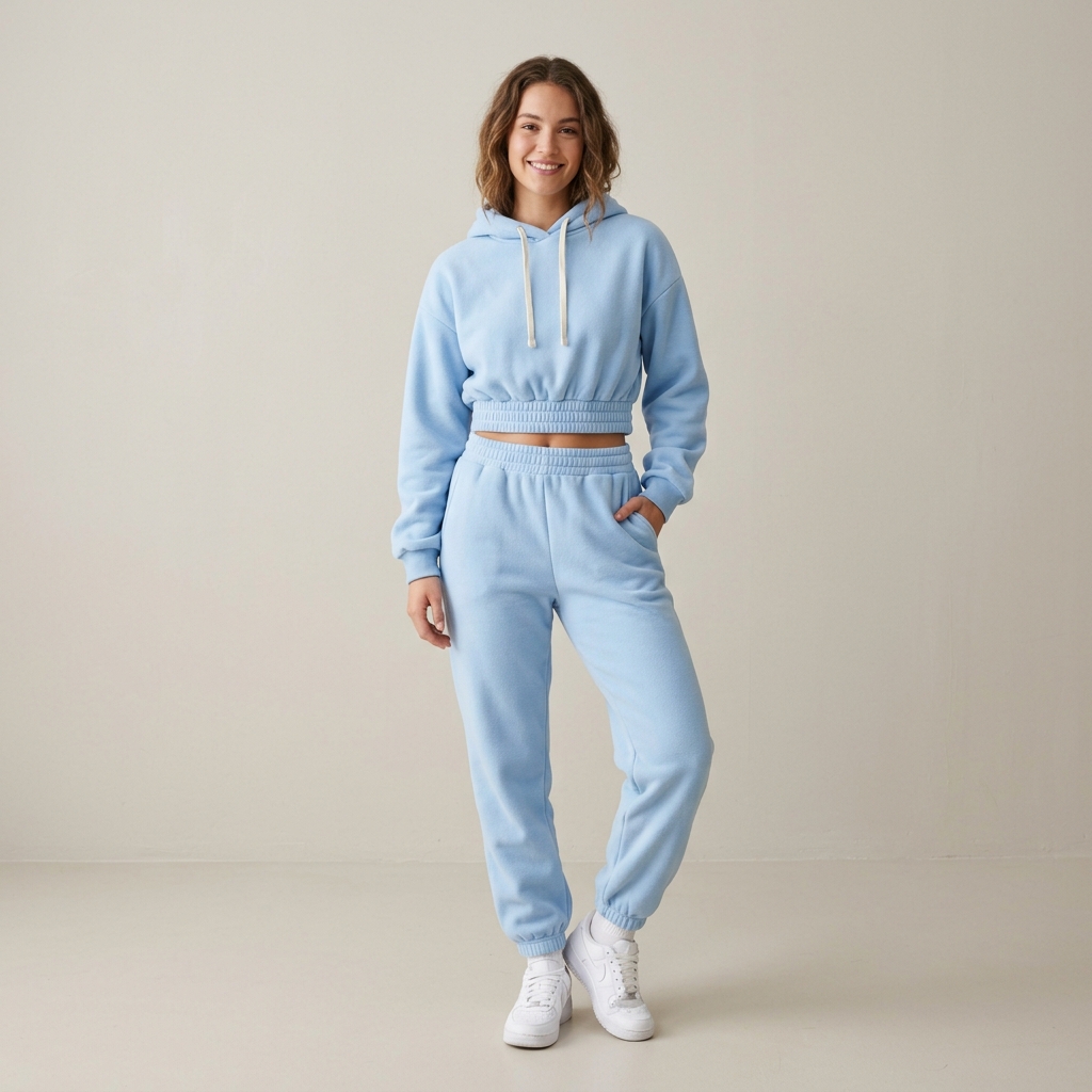 Women's Elastic-Cinch Cropped Fleece Hoodie & Joggers Sweatsuit Set