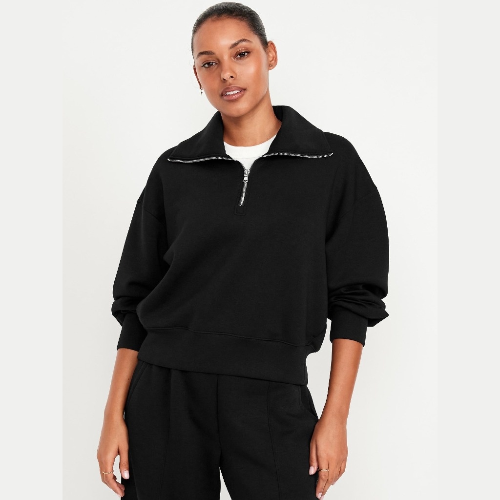 Women's Quarter-Zip Spread-Collar Fleece Tracksuit Set