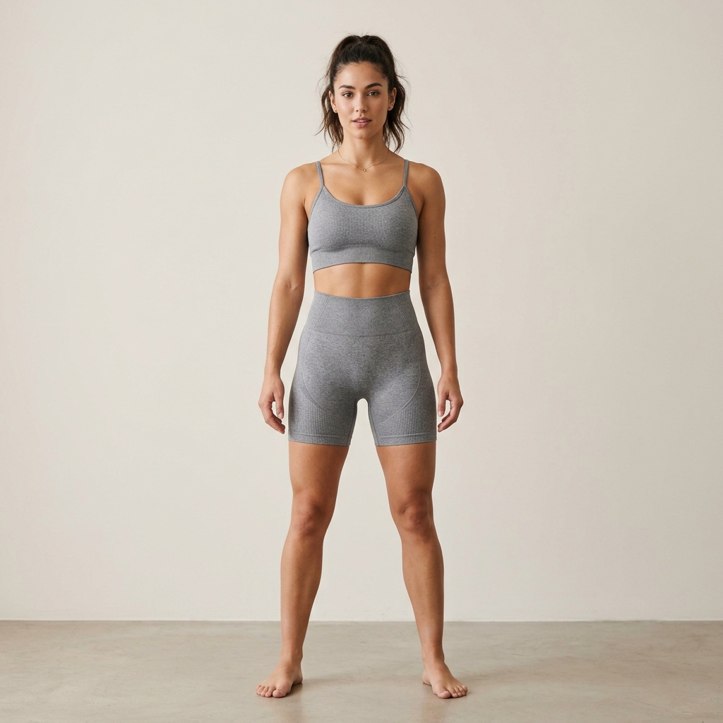 Women's Seamless Ribbed Cami Sports Bra & Biker Shorts Set